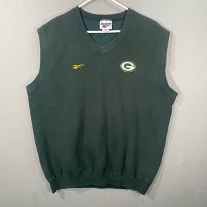 Vintage Reebok Green Bay Packers Sweater Vest Green USA Made Mens XL